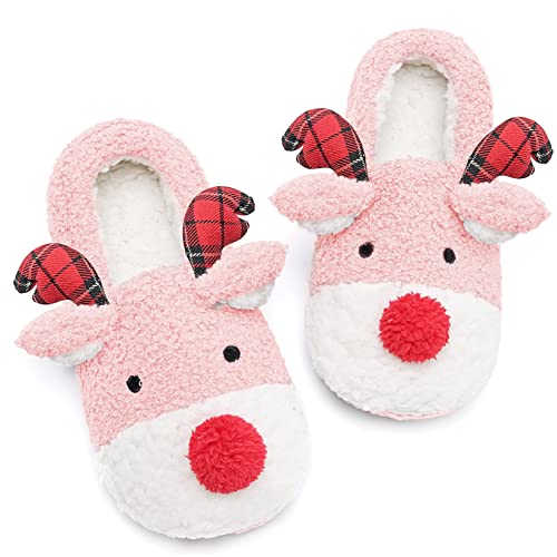 Women's Fuzzy Reindeer House Slippers Indoor Shoes S5360