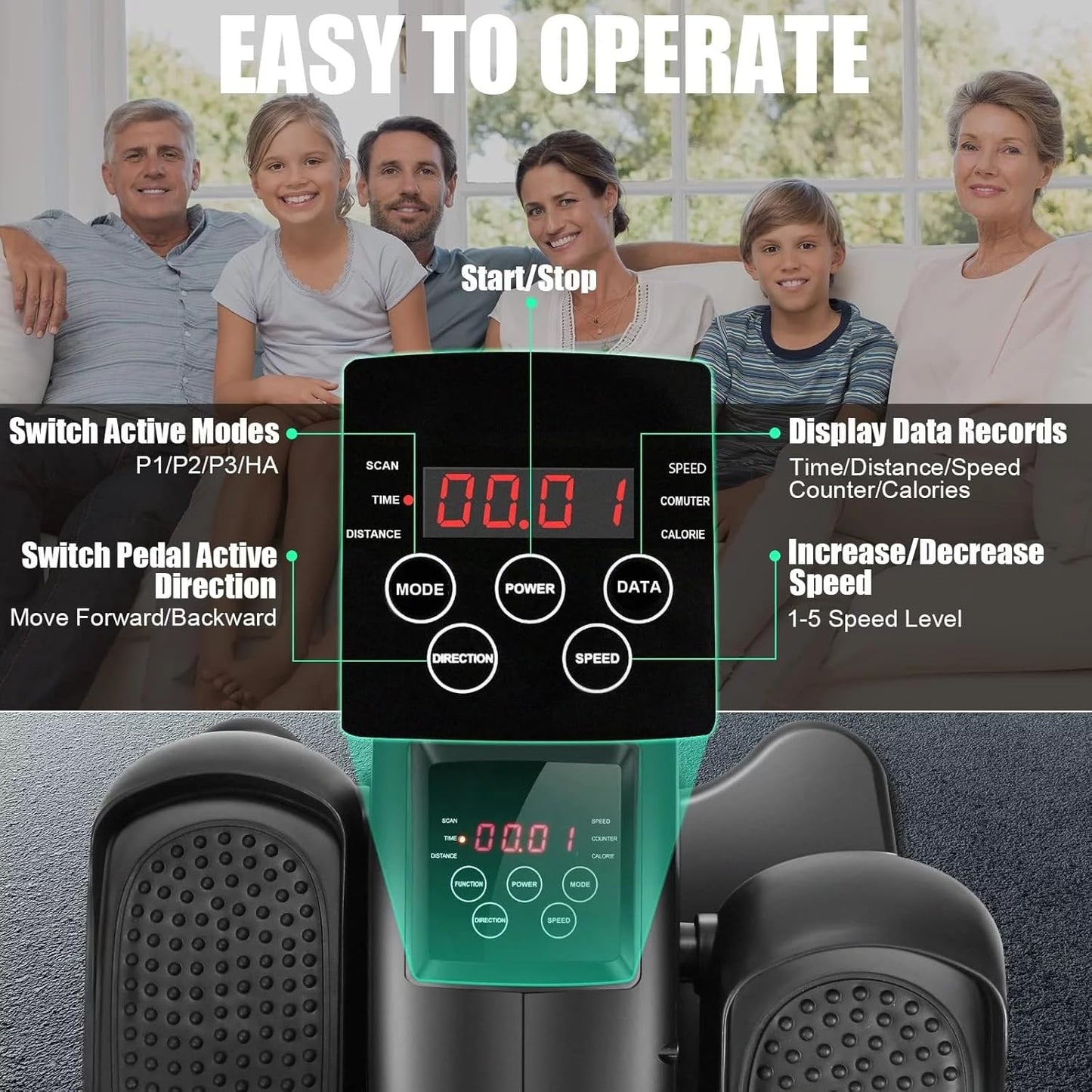 Under Desk Elliptical Machine Electric Seated Pedal Exerciser with LCD Display and Remote Control W253093
