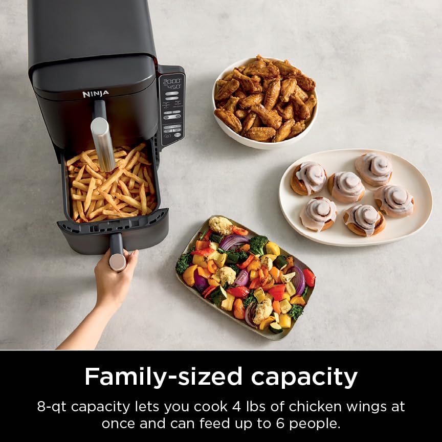 Air Fryer, 8 QT DoubleStack 2-Basket, 6-in-1, Roast & Bake, Dishwasher Safe N927