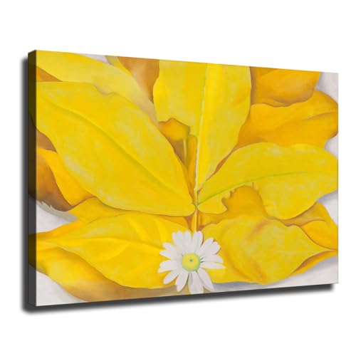 Yellow Pecan Leaves and Daisies By Georgia O'Keeffe Poster Printing Canvas Painting Wall Art Modern Home Bedroom Office Room Aesthetic Decoration (08x12inch Unframed)