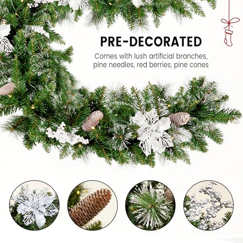 9ft Pre-Lit Christmas Garland with Pine Cones, Berries & Multicolor LED Lights B607