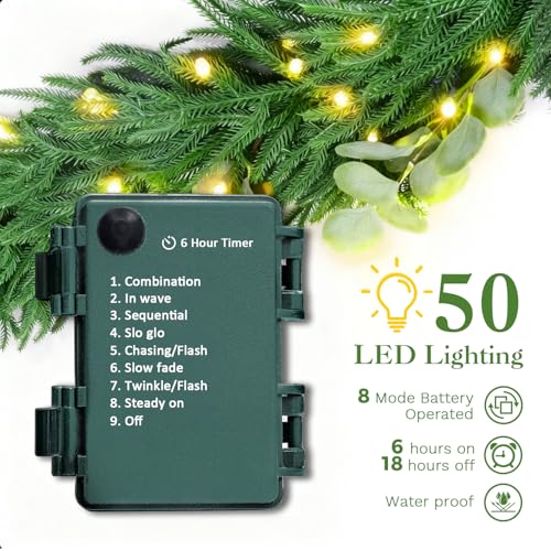 Christmas garland with lights, 9ft, battery operated with timer B505