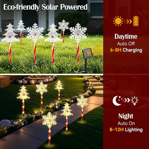 Solar Walkway Lights Outdoor, 8 Pack Candy Cane Christmas Decorations P5544