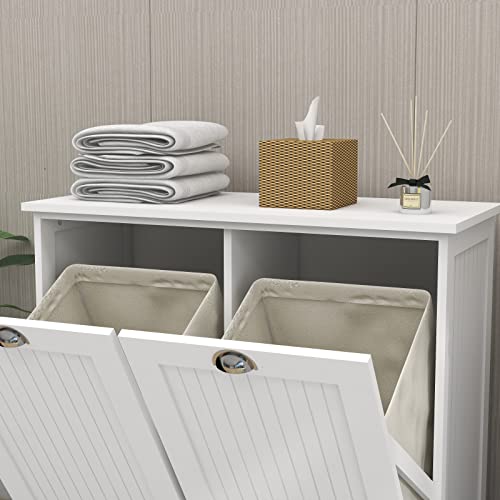 Tilt Out Trash Cabinet Laundry Sorter with Storage (White) G908986