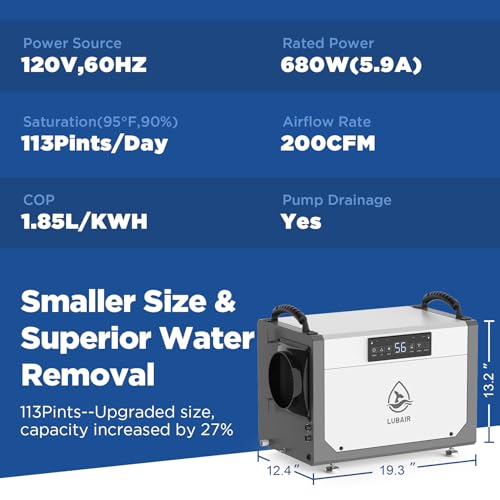 Crawl Space Dehumidifier with Pump for Basement, Drain Hose, 24 Timer N15423