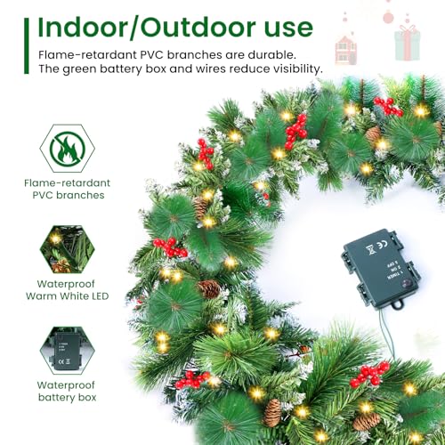Christmas Garland with Lights, 50 LEDs, 9FT Battery Operated J339360