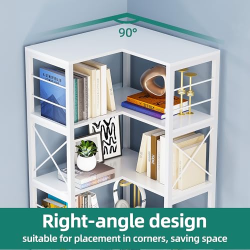 Corner Bookshelf with Storage, 7-Tier Shelf with Doors, White V9182