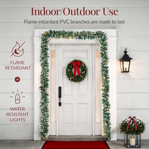9ft Pre-Lit Christmas Garland for Stairs, Fireplace with 50 Lights W212
