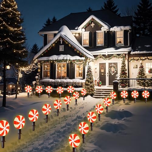 Unicorn Christmas Lollipop Pathway Lights, 10 LED Peppermint String Lights with Stakes M138626