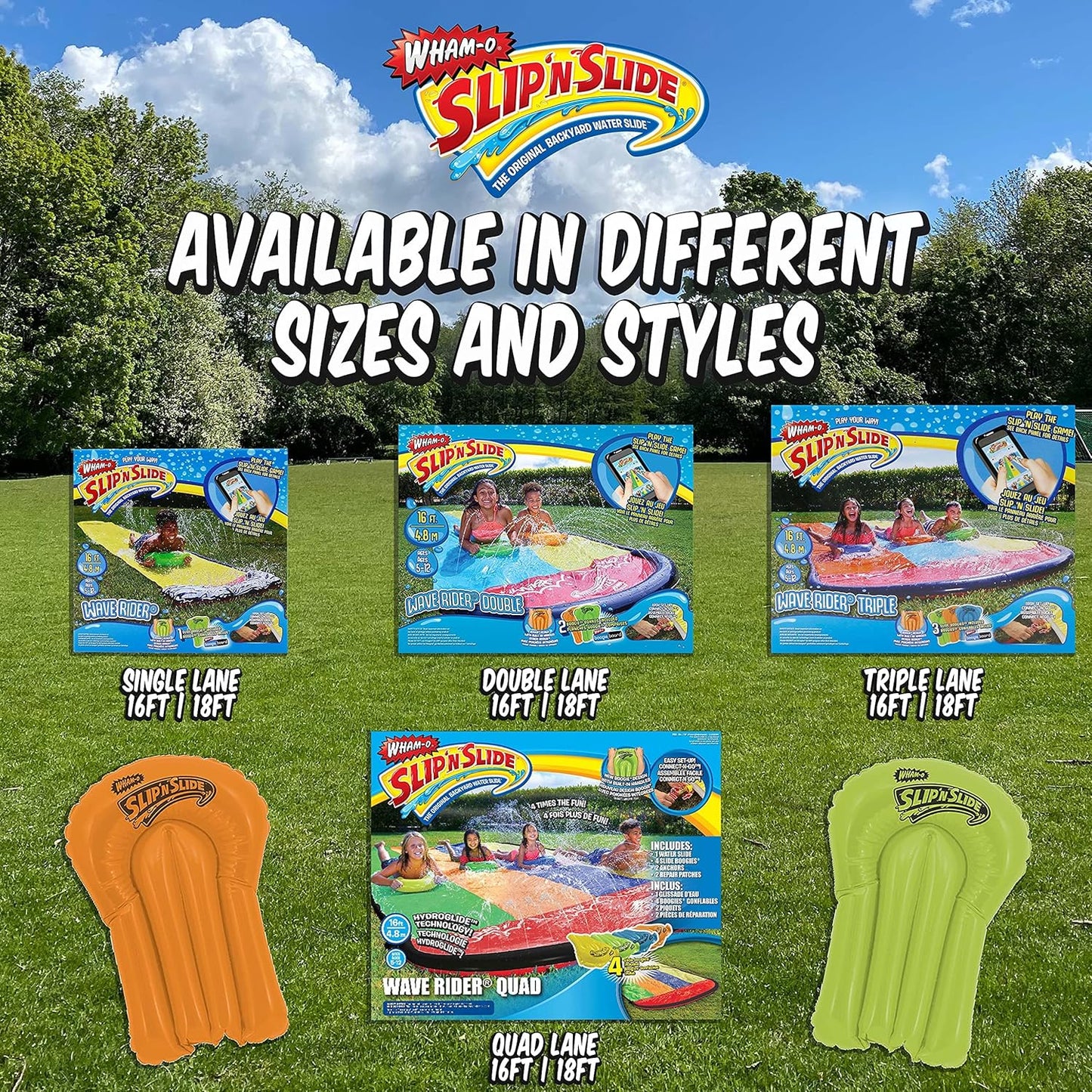 Triple Slip and Slide with 3 Bodyboards Lawn Water Slide Outdoor Water Toys for Kids F56890