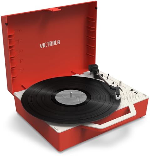 Victrola Re-Spin Sustainable Suitcase Vinyl Record Player, 3-Speed (33 1/3, 45 & 78 RPM), Belt-Driven Bluetooth Turn Table with Built-in Bass Radiator, 3.5mm Headphone Jack, Gray