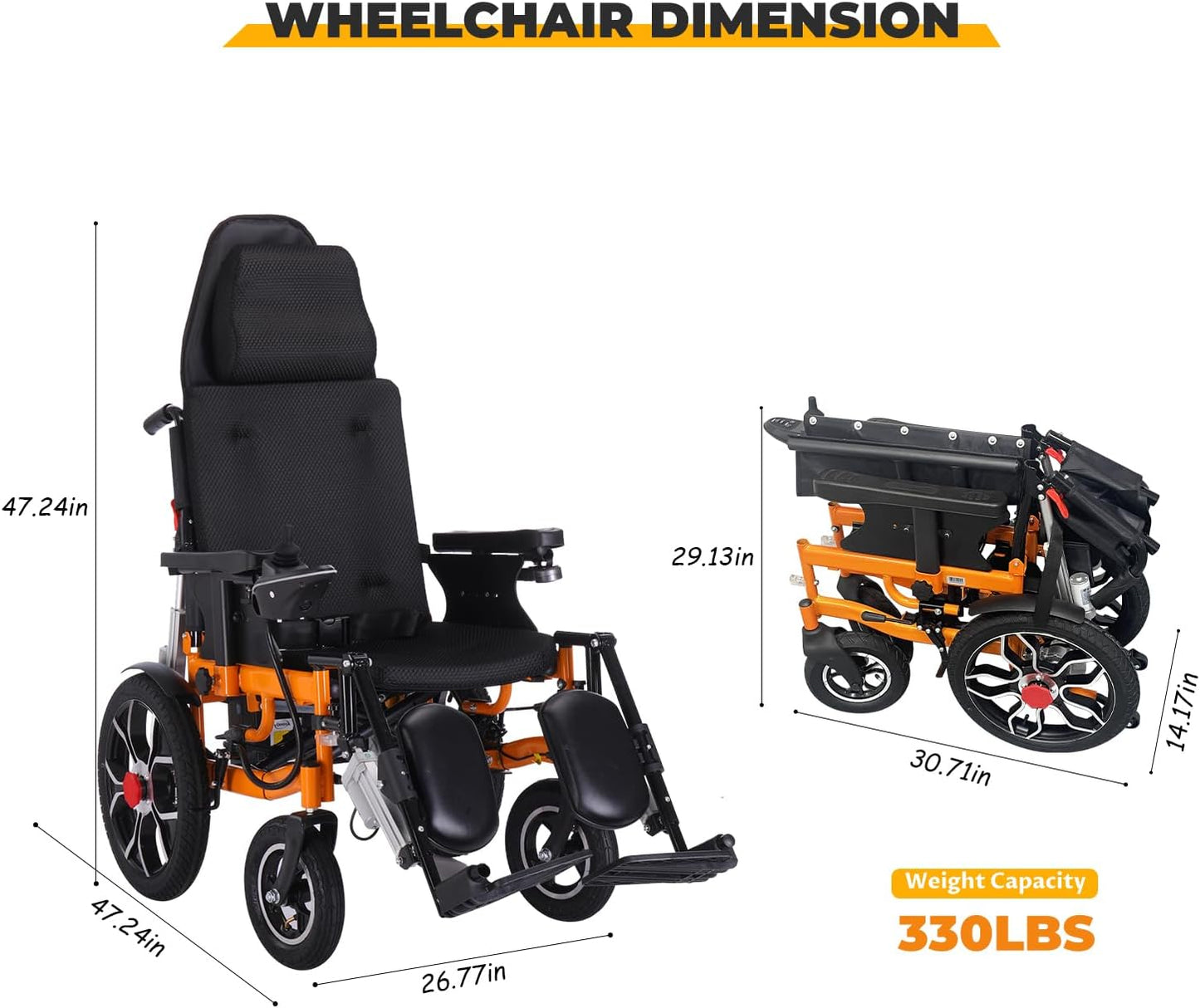 Lightweight Foldable Electric Wheelchair for Adults, 20" Seat, All Terrain O79355