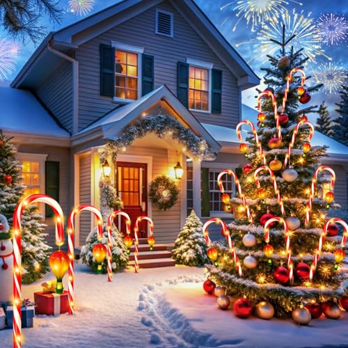 Outdoor Solar Christmas Decorations, 180 LED Candy Cane Lights, 8 Modes, Waterproof M23825