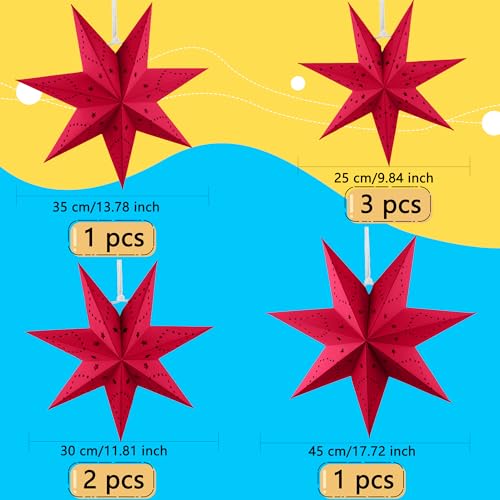 7 Pack 3D Hanging Paper Star Lanterns for Christmas Party Home Decor T9849