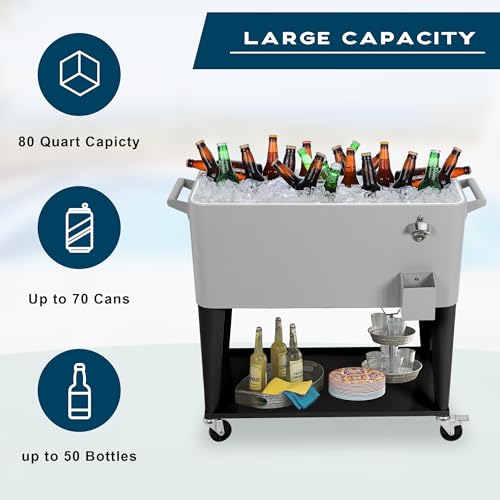 80 Quart Rolling Cooler Cart with Wheels, Portable Ice Chest Y959