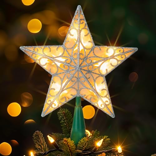 Glitter Christmas Tree Topper with Lights, Gold H661953