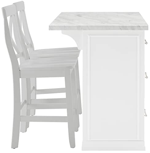 White Kitchen Island with Faux Marble Top T913393