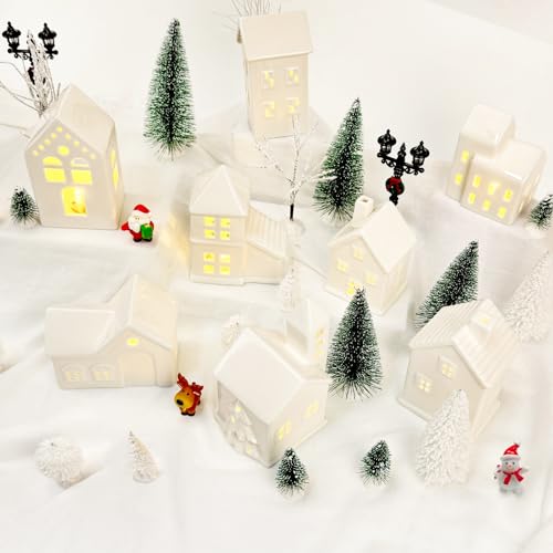LED Christmas Village Set with 8 Ceramic Houses and 17 Trees B5196