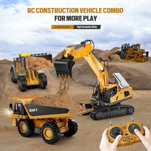 Remote Control Excavator Construction Toy for Boys, 11CH with Metal Shovel and Lights N4221