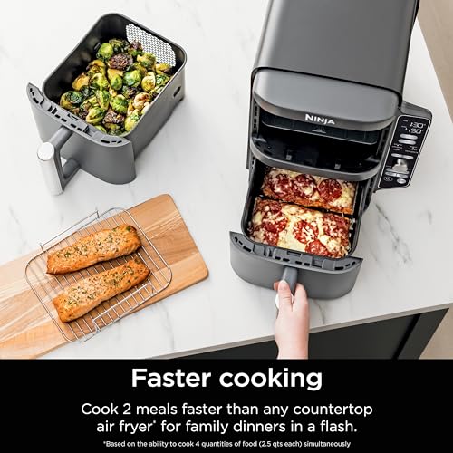 Air Fryer, 8 QT DoubleStack 2-Basket, 6-in-1, Roast & Bake, Dishwasher Safe N927