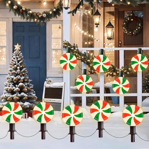 Unicorn Christmas Lollipop Pathway Lights, 10 LED Peppermint String Lights with Stakes M138626