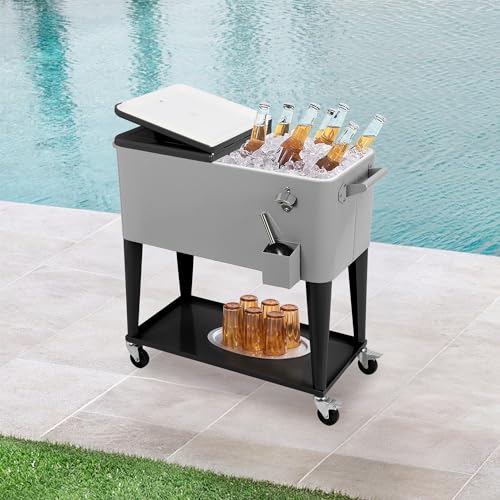 80 Quart Rolling Cooler Cart with Wheels, Portable Ice Chest Y959