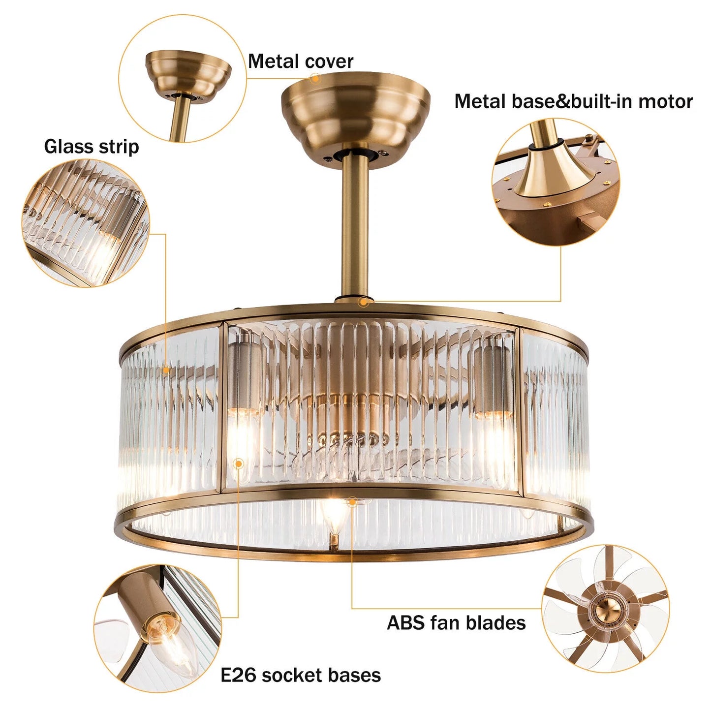 Farmhouse Ceiling Fan Light Gold With Remote Control L2827