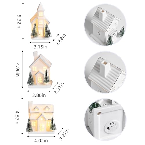Ceramic Christmas Village Houses with LED Lights, 3 Pieces with Trees Y512