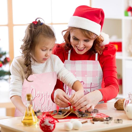 Christmas Aprons Pink Xmas Tree Santa Deer Buffalo Plaid Adjustable Kitchen Cooking B960408