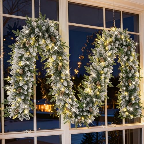 Christmas garland with lights, 9ft, battery operated with timer B505
