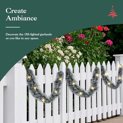 Christmas Garland with Lights 15FT, Artificial for Mantle Stairs Railing K70835