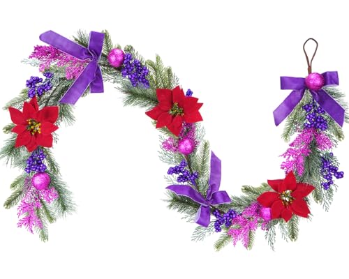 6.6 ft Christmas Garland with Faux Cedar and Glitter Berry H2007