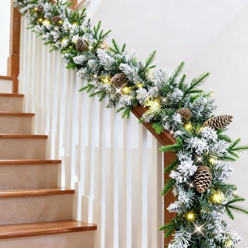 Christmas garland with lights, 9ft, battery operated with timer B505
