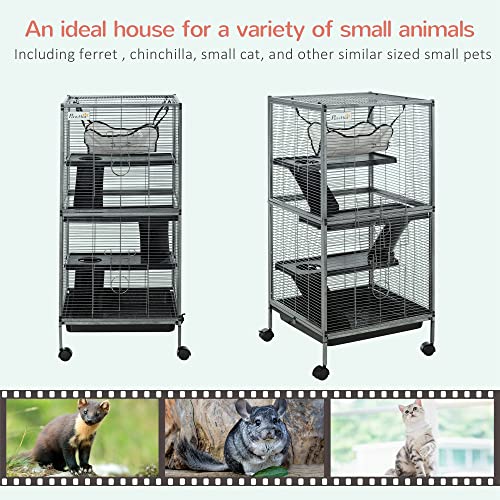Metal Small Animal Cage with 4 Tiers and Hammock, Gray F143