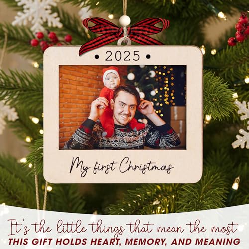 Christmas Ornament Picture Frame - Wooden Landscape Photo Frame for Tree U75225