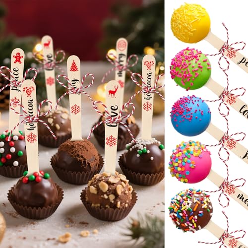 Disposable Christmas Wooden Spoons for Hot Cocoa and Stirring, 100 Set V7576
