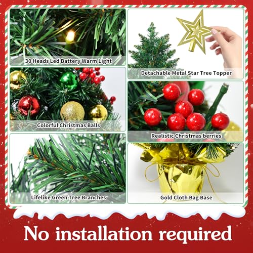Tabletop Christmas Tree with LED Lights, 22-Inch Pre-Decorated Artificial Tree I848860