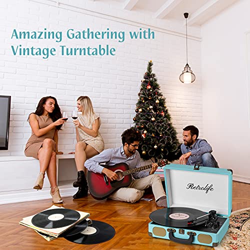 Bluetooth Portable Suitcase Vinyl Player with Built-in Speakers, 3-Speed Turntable O8180