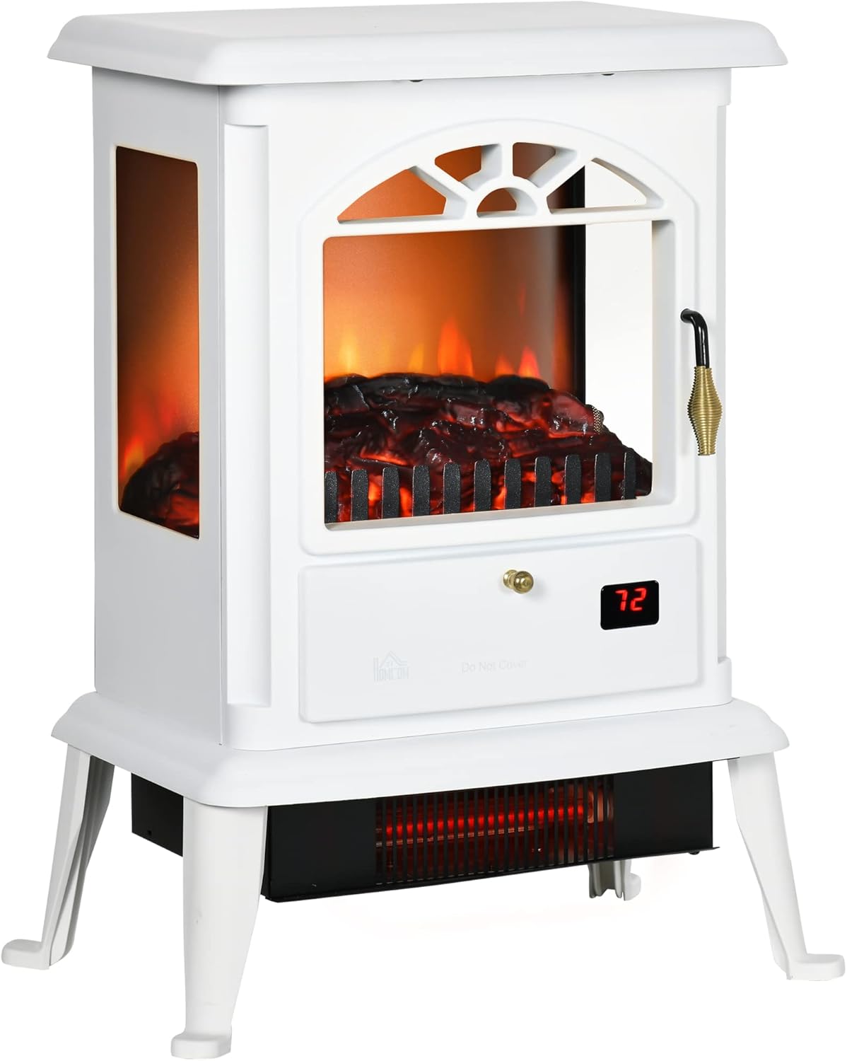 HOMCOM 23" Electric Infrared Fireplace Stove, Freestanding Fire Place Heater with Realistic Log Flame, Adjustable Temperature, Timer, 1000W/1500W, White