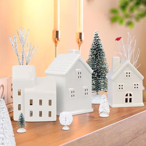 LED Christmas Village Set with 8 Ceramic Houses and 17 Trees B5196