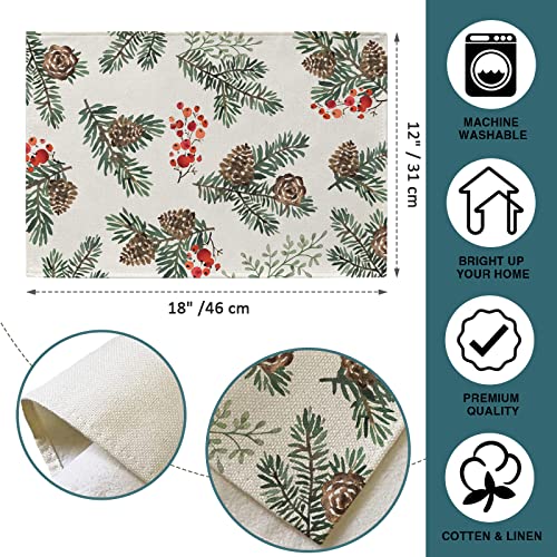 Winter Pine Cone Berry Table Runner, Watercolor Botanical Kitchen Decor, Christmas Farmhouse Dining Decoration 13 X 72 S13131
