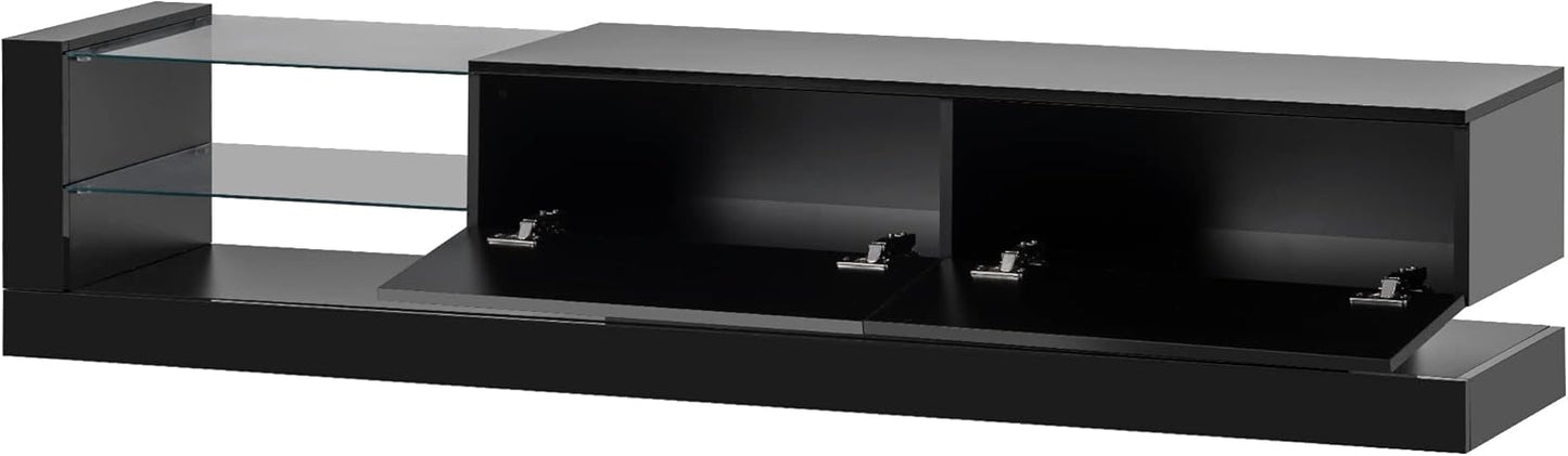 High Gloss TV Stand with LED Lights and 2 Media Storage Cabinets for 75 Inch TV, Black D626049