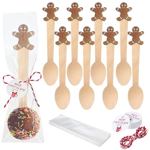 100 Set Christmas Wooden Spoons for Hot Cocoa, Chocolate, and Baking A7471
