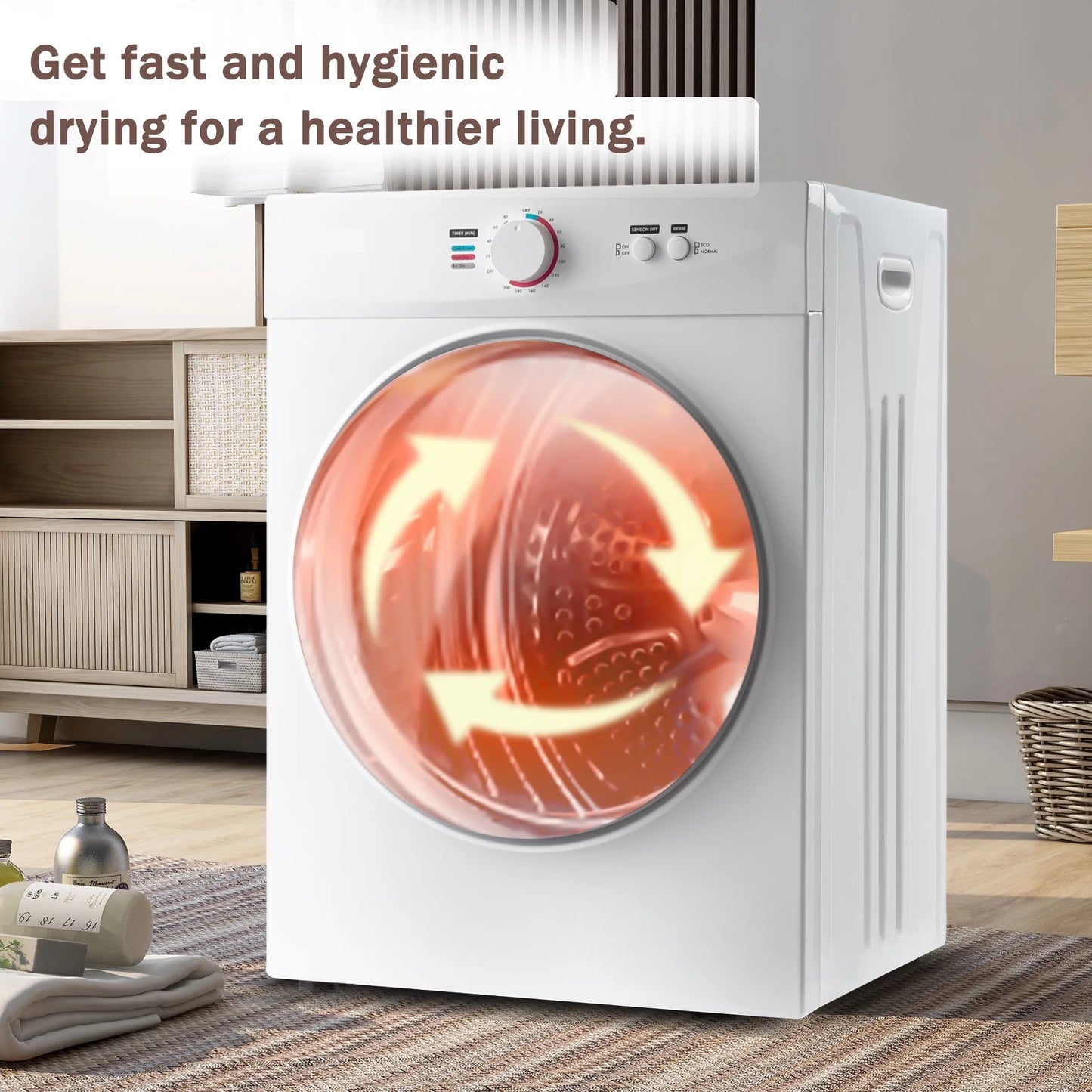 Portable Laundry Dryer with Easy Knob Control, Stainless Steel, Wall Mount Kit Included R961799