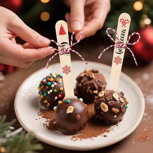 Disposable Christmas Wooden Spoons for Hot Cocoa and Stirring, 100 Set V7576