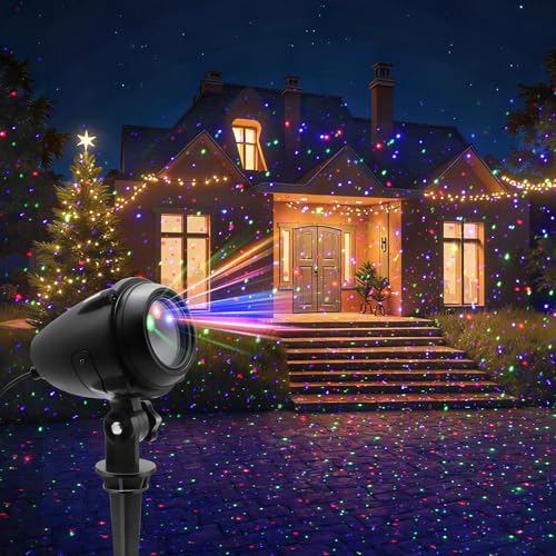 Laser Christmas Projector Lights Outdoor, Red and Green Stars, IP65 Waterproof H73494