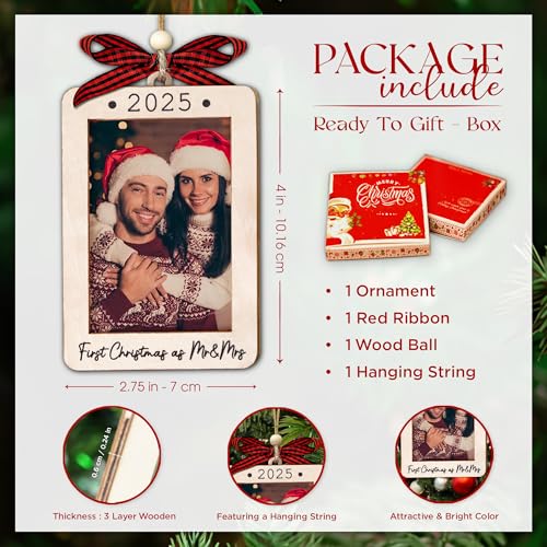 Christmas Ornament Picture Frame - Wooden Landscape Photo Frame for Tree U75225