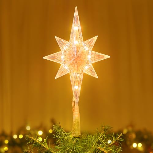 Christmas Tree Topper Star Lighted 3D Pentagram with 10 Bulbs Plug In G721