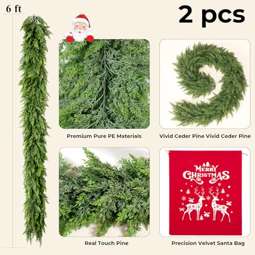 Real Touch Cedar Garland 9 ft for Mantle, Stairs, Fireplace Y971