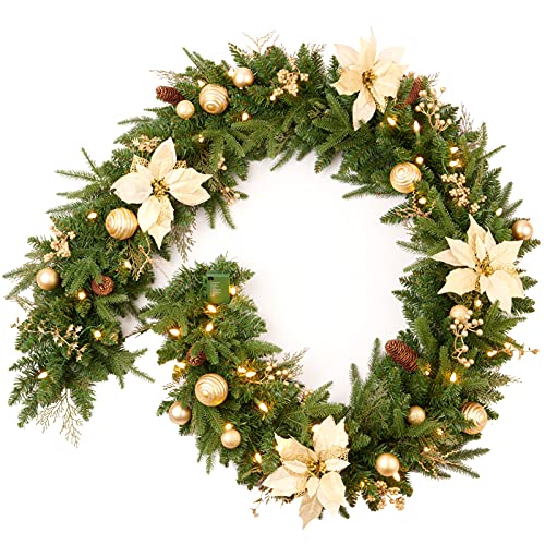 Pre-lit Christmas Garland 9ft with 50 LED Lights, Battery Operated I824